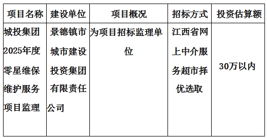 城投集團2025年度零星維保維護服務項目監(jiān)理計劃公告