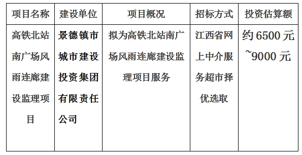 高鐵北站南廣場風雨回連廊建設監(jiān)理項目計劃公告